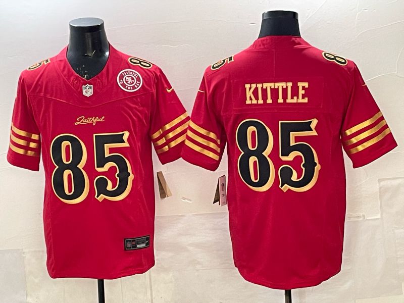 Men 2025 Nike San Francisco 49ers #85 Kittle red gold 5th generation Limited NFL Jersey 006